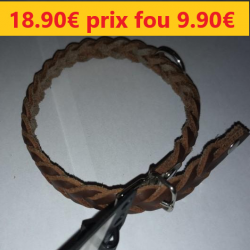 collier CUIR TRESSÉ sellerie vendéenne 38 cm 1 cm     21434U2