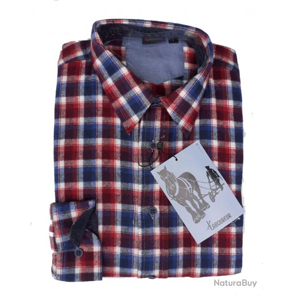 Chemise Hiver ouverte "Le Laboureur"  carreaux rouges 39/40
