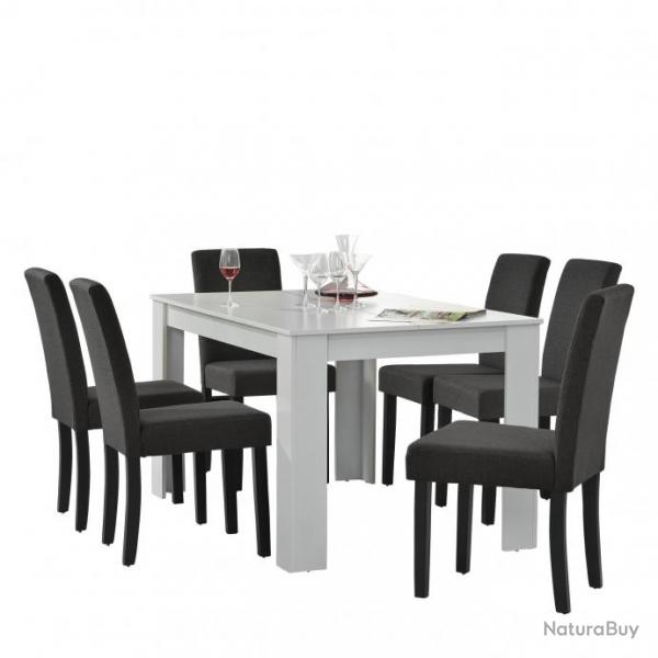 Table de salle  manger (blanc) + 6 chaise de salle  manger en gris fonc - 140x90cm 03_0004237