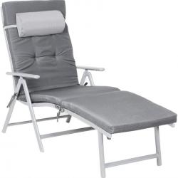 Chaise longue bain de soleil avec matelas d'une épaisseur de 6 cm appui tête amovible en alu anti r