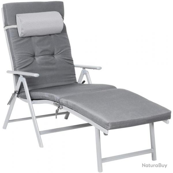 Chaise longue bain de soleil avec matelas d'une paisseur de 6 cm appui tte amovible en alu anti r