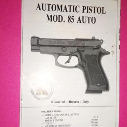 notice origine pistolet KIMAR 85 AUTO - VENDU PAR JEPERCUTE (a3905)