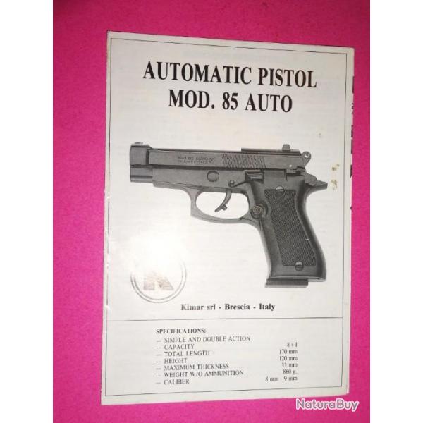 notice origine pistolet KIMAR 85 AUTO - VENDU PAR JEPERCUTE (a3905)