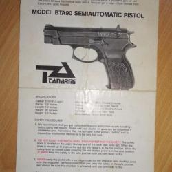 notice origine pistolet TANARMI BTA90 - VENDU PAR JEPERCUTE (a3923)