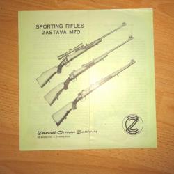 notice origine carabine ZASTAVA M70 - VENDU PAR JEPERCUTE (a3931)