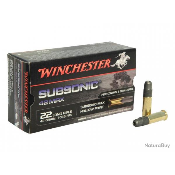 50 CARTOUCHES WINCHESTER SUBSONIC 42 MAX 42GR CALIBRE 22LR