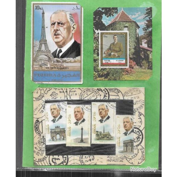 gnral de gaulle lot de timbres toutes nationalits , cameroun, fujeira , dahomey, gabon, ajman,