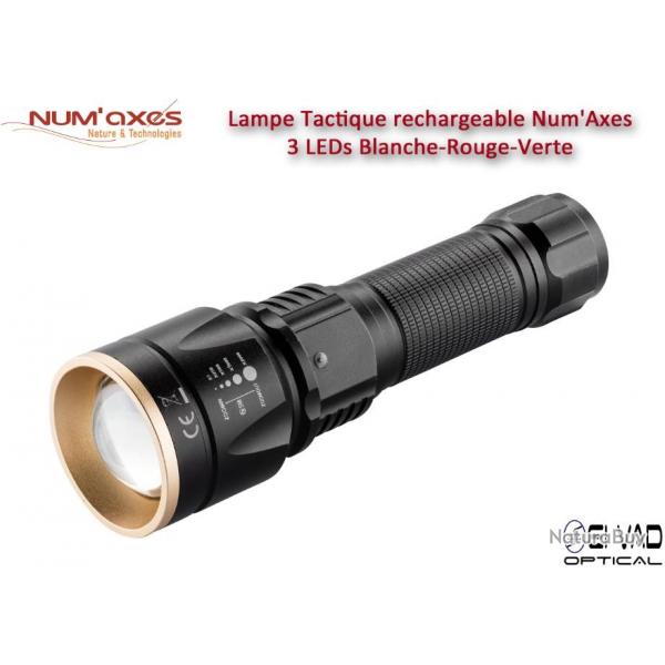 Lampe Tactique rechargeable Num'Axes - 3 LEDs  Blanche-Rouge-Verte