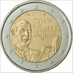 Collection monnaie 2 euros 70 ans l'appel du 18 Juin 2010 duGENERAL de GAULLE