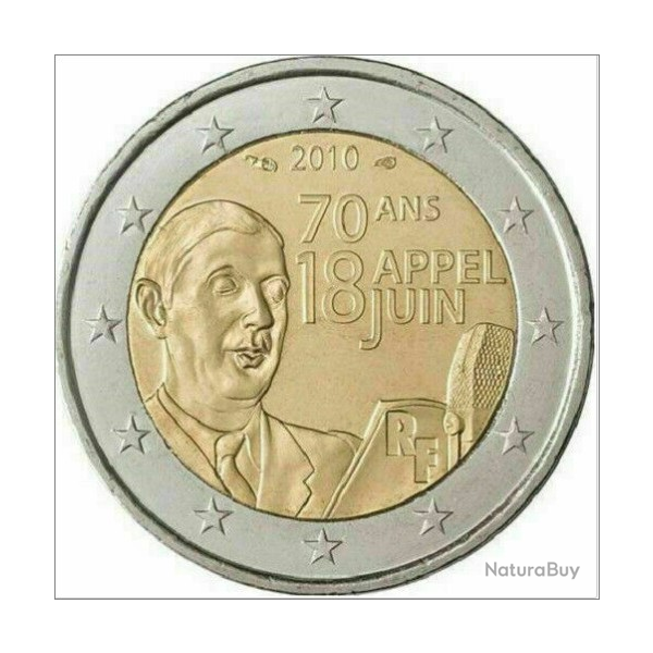 Collection monnaie 2 euros 70 ans l'appel du 18 Juin 2010 duGENERAL de GAULLE