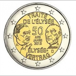 Collection 2 euros les 50 Ans Traité de l'ELYSE 2013 Général de Gaulle Gauche Konrad Adenauer droite