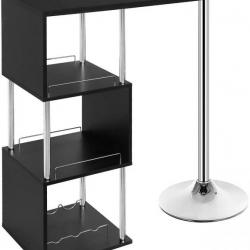 Table de bar moderne avec trois espaces d'étagères MDF et métal noir 19_0000521