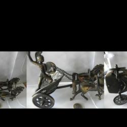 vintage figurine sparta, chevaux et char en laiton