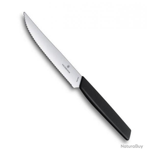 6 Couteaux  steak "Swiss Modern" 12 cm, Couleur noir, Lame dentele [Victorinox]