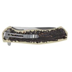 Couteau chasse pliant lame acier inox 9cm manche imitation corne