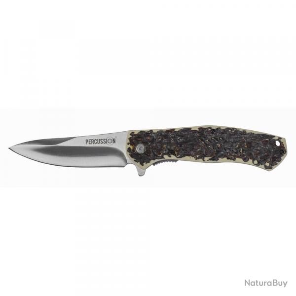 Couteau de chasse pliant manche imitation corne Percussion