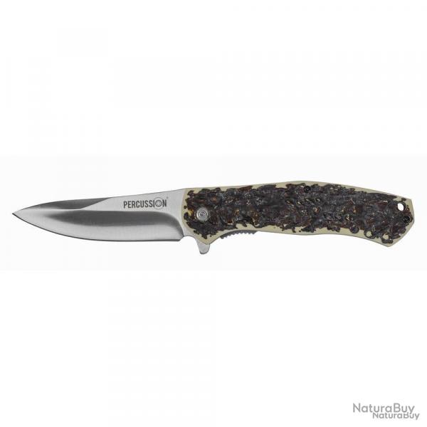 Couteau de chasse pliant manche imitation corne Percussion