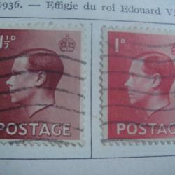 timbre Grande-bretagne, 1936, éffigie du roi Edouard VIII, 2 timbres