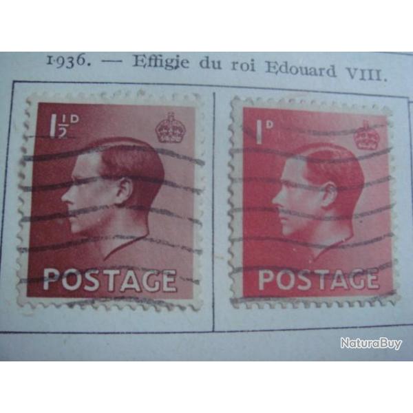 timbre Grande-bretagne, 1936, ffigie du roi Edouard VIII, 2 timbres
