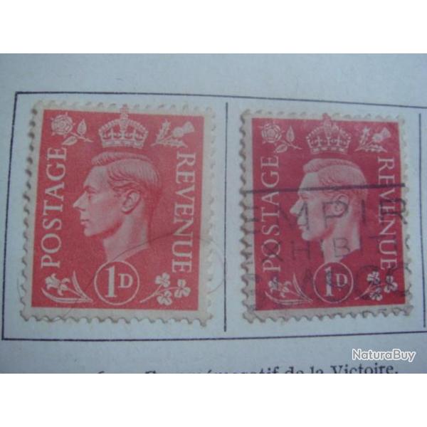 timbre Grande-bretagne, 1937-47, ffigie du roi Georges VI, 5 timbres