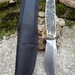Couteau de Chasse Skinner Lame Acier 440 Manche Résine Etui Nylon Steel Warrior FSW601SBR