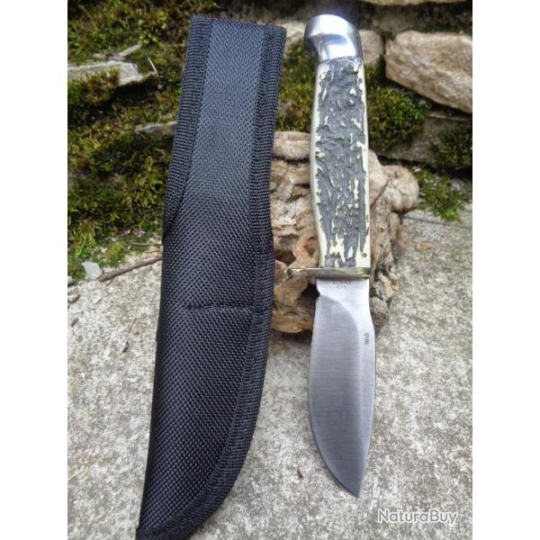 Couteau de Chasse Skinner Lame Acier 440 Manche Rsine Etui Nylon Steel Warrior FSW601SBR