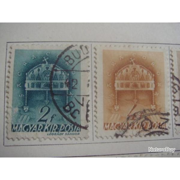 timbre Hongrie, 1939-43, couronne de hongrie et sujet divers, 12 timbres