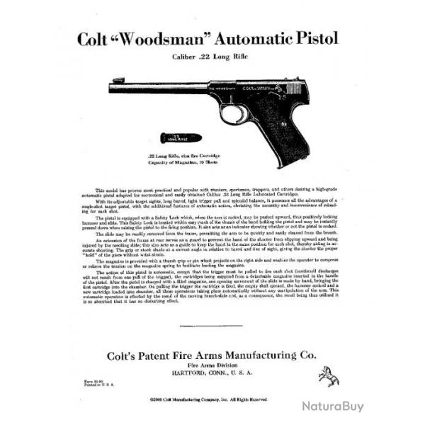 notice pistolet COLT WOODSMAN en ANGLAIS (envoi par mail) - VENDU PAR JEPERCUTE (m770)