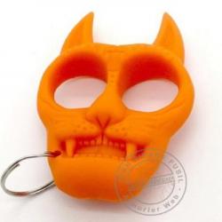 Poing américain porte clefs plastique - Tête de Chat Orange