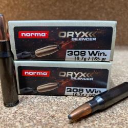 Lot de 2 boites de munitions NORMA Cal.308win Oryx Silencer 10.7g 165gr
