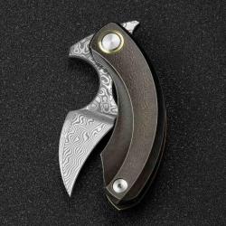 BTKT2103J Bestech Knives Strelit Damascus Blade Bronze Titanium Handle Framelock Clip