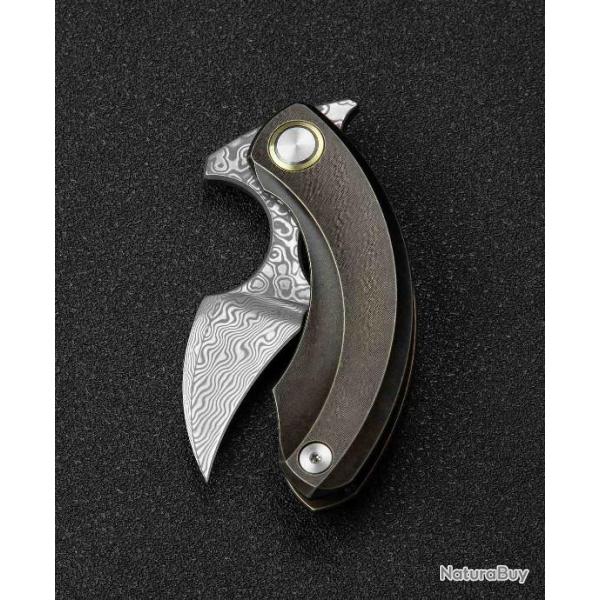 BTKT2103J Bestech Knives Strelit Damascus Blade Bronze Titanium Handle Framelock Clip