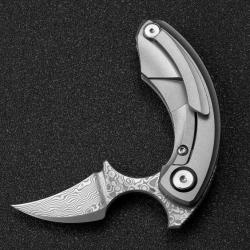 BTKT2103G Bestech Knives Strelit Damascus Blade Gray Titanium Handle Framelock Clip