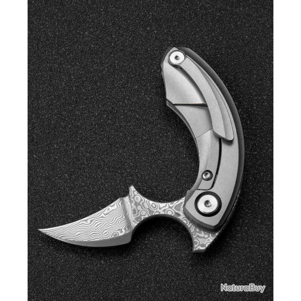 BTKT2103G Bestech Knives Strelit Damascus Blade Gray Titanium Handle Framelock Clip