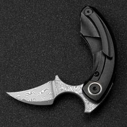 BTKT2103H Bestech Knives Strelit Damascus Blade Black Titanium Handle Framelock Clip