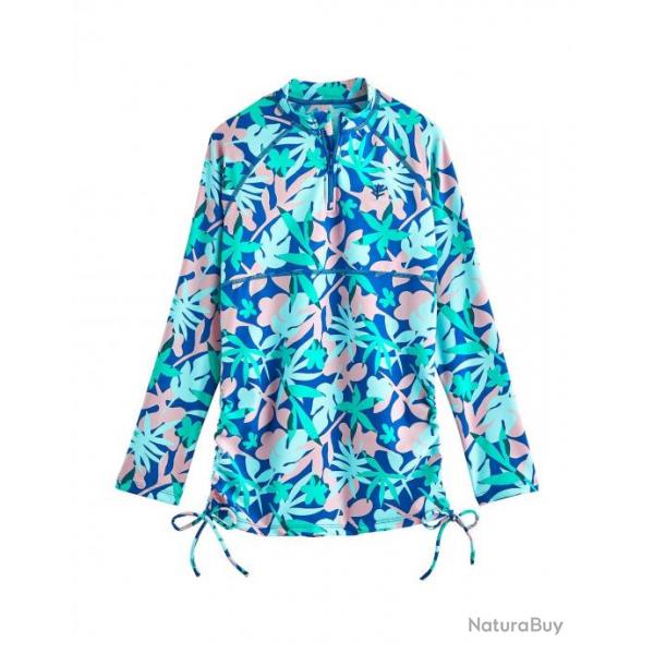 T shirt de bain pour les fille - Manches longues - Lawai Ruche - Blue Marlin Floral Bleu 128/134 cm