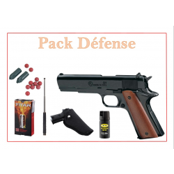 Pistolet 9 mm à blanc Chiappa 911 bronzé +aérosol+holster+matraque+munitions+adaptateur Pack Défense
