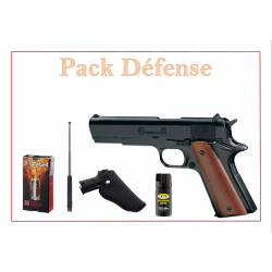 Pistolet 9 mm à blanc Chiappa 911 bronzé + munitions + holster + aérosol + matraque "Pack Défense"