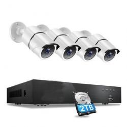 Kit vidéosurveillance 4K - 4 caméras + 8CH DVR + HDD 2 Tb - IP66 - LIVRAISON GRATUITE