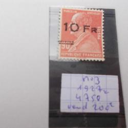 timbre poste aérienne N°3 ,de 1927, surcharge 10frs sur 90cts,neuf,côté 4750 euros !!RARE