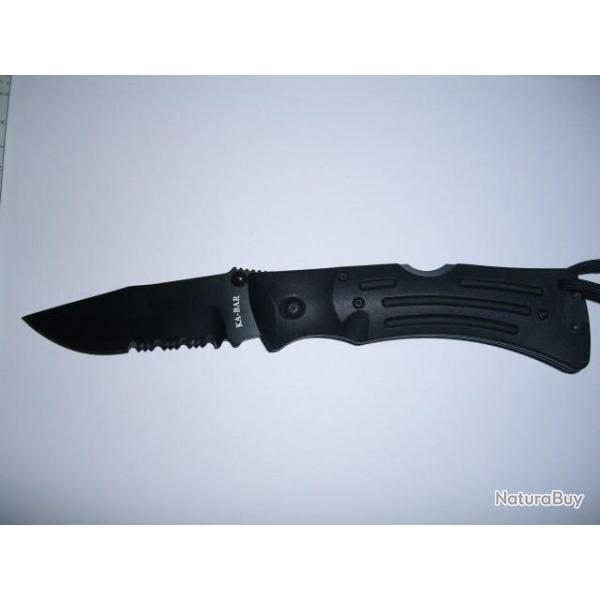 Ka bar Mule 3051  couteau pliant lame dente serrated folding knife avec tui