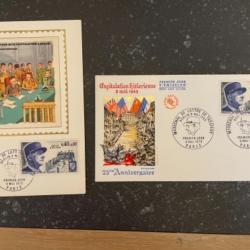Lot 2 belles enveloppes timbrées - hommage au Maréchal de Lattre de Tassigny, 8 mai 1970