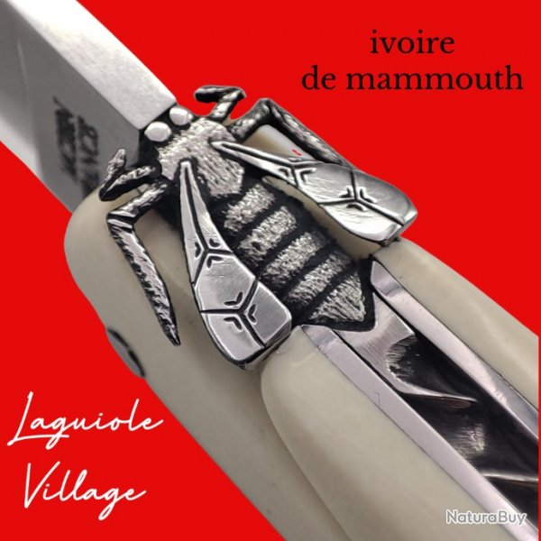 Exceptionnel Couteau Laguiole Village ivoire de mammouth mouche cisele couteau unique