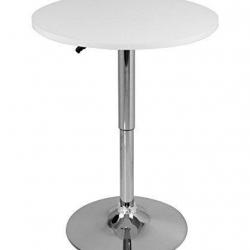 Table haute en MDF et acier chromé réglable en hauteur blanc 19_0000375