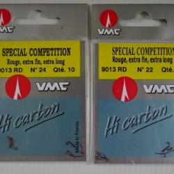 20 hameçons VMC N° 24 SPECIAL COMPETITION Rouge, extra fin, extra long