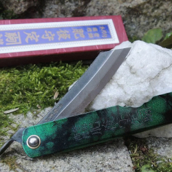 Couteau Higonokami Blue Paper Steel Jade Manche Métal Made Japan HIGOCJB