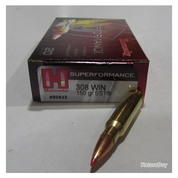 boite 20 cartouches  de calibre 308 Winchester , Hornady SST 150 grains