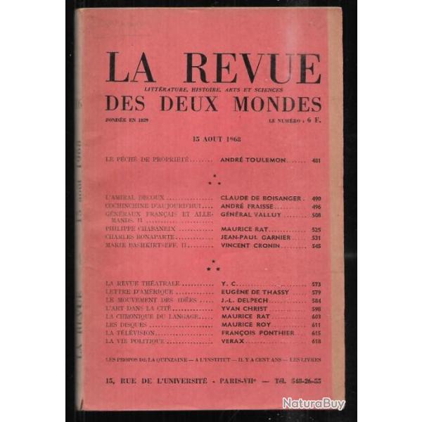 la revue des deux mondes 15 aout 1968 amiral decoux, charles bonaparte , gnraux franais et allema