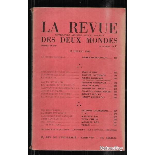 la revue des deux mondes 15 juillet 1968 novembre 1942 fez, 1918 en champagne, cloitres du roussillo
