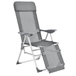 Chaise transat bain de soleil aluminium polyester PVC pliant réglable inclinable 118 cm gris foncé